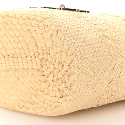 Loewe Calfskin Raffia Paulas Ibiza Medium Anagram Basket Tote Bag Natural Tan 9 of 9
