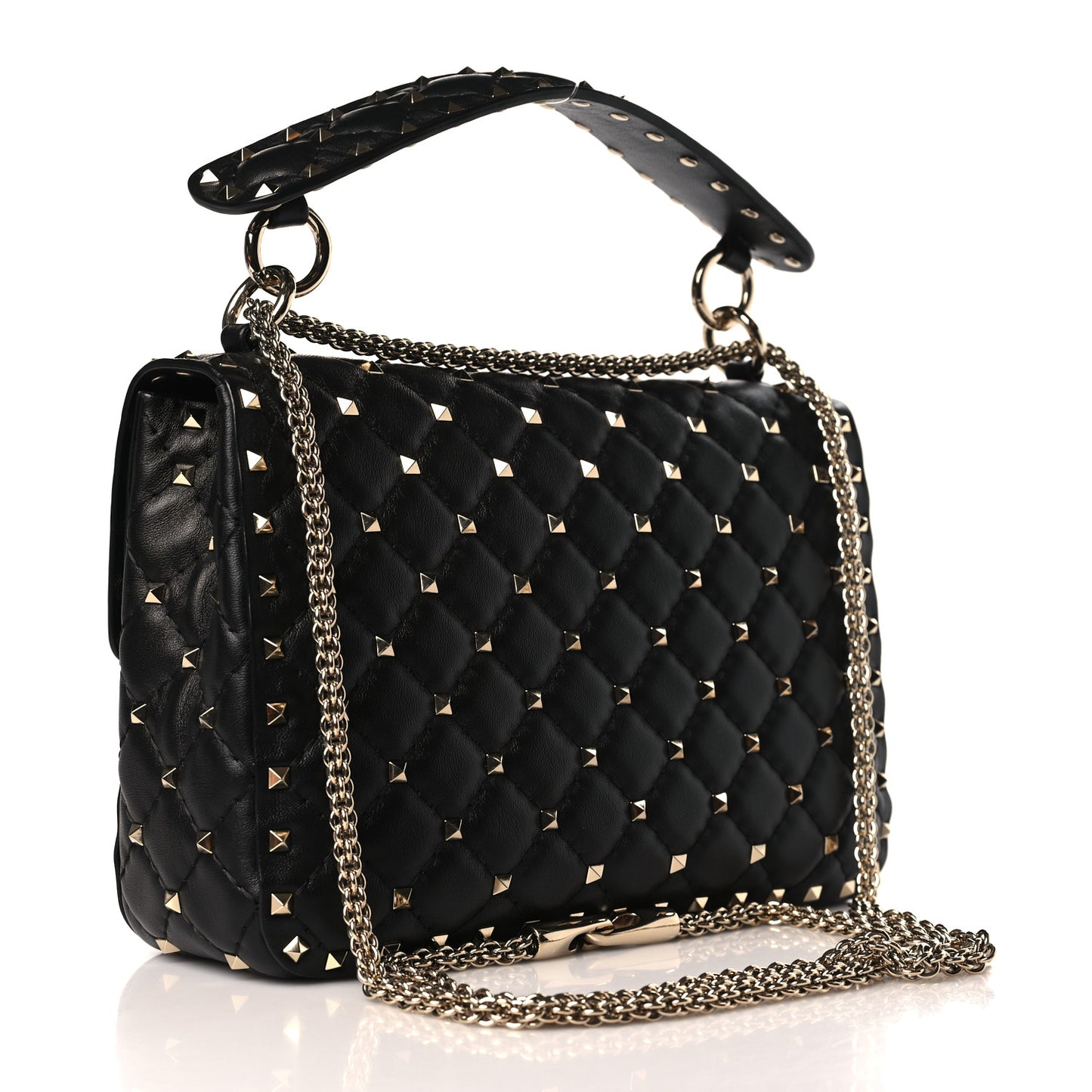 Lambskin Medium Rockstud Spike Shoulder Bag Black