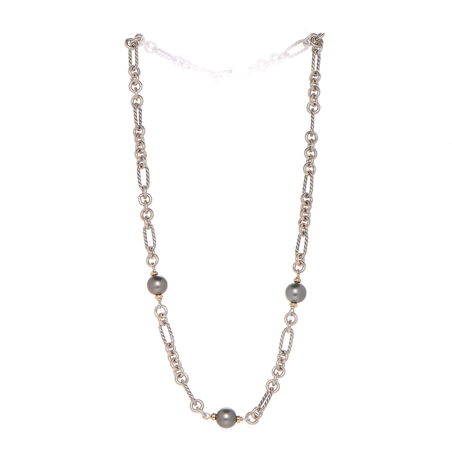 David Yurman Sterling Silver 18K Yellow Gold Tahitian Pearl Figaro Chain Necklace 3 of 6