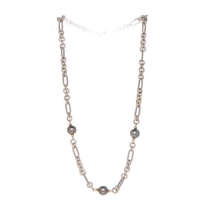 David Yurman Sterling Silver 18K Yellow Gold Tahitian Pearl Figaro Chain Necklace 3 of 6