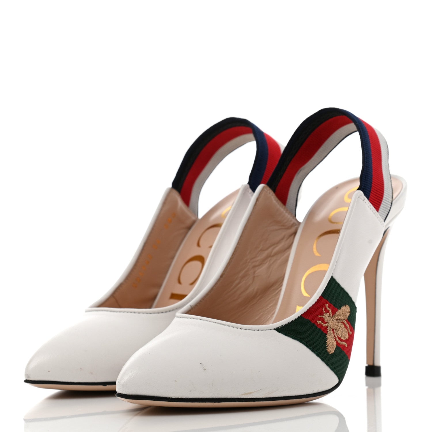 Gucci Malaga Kid Web Sylvie High Heel Slingback Pumps 36 White 3 of 5