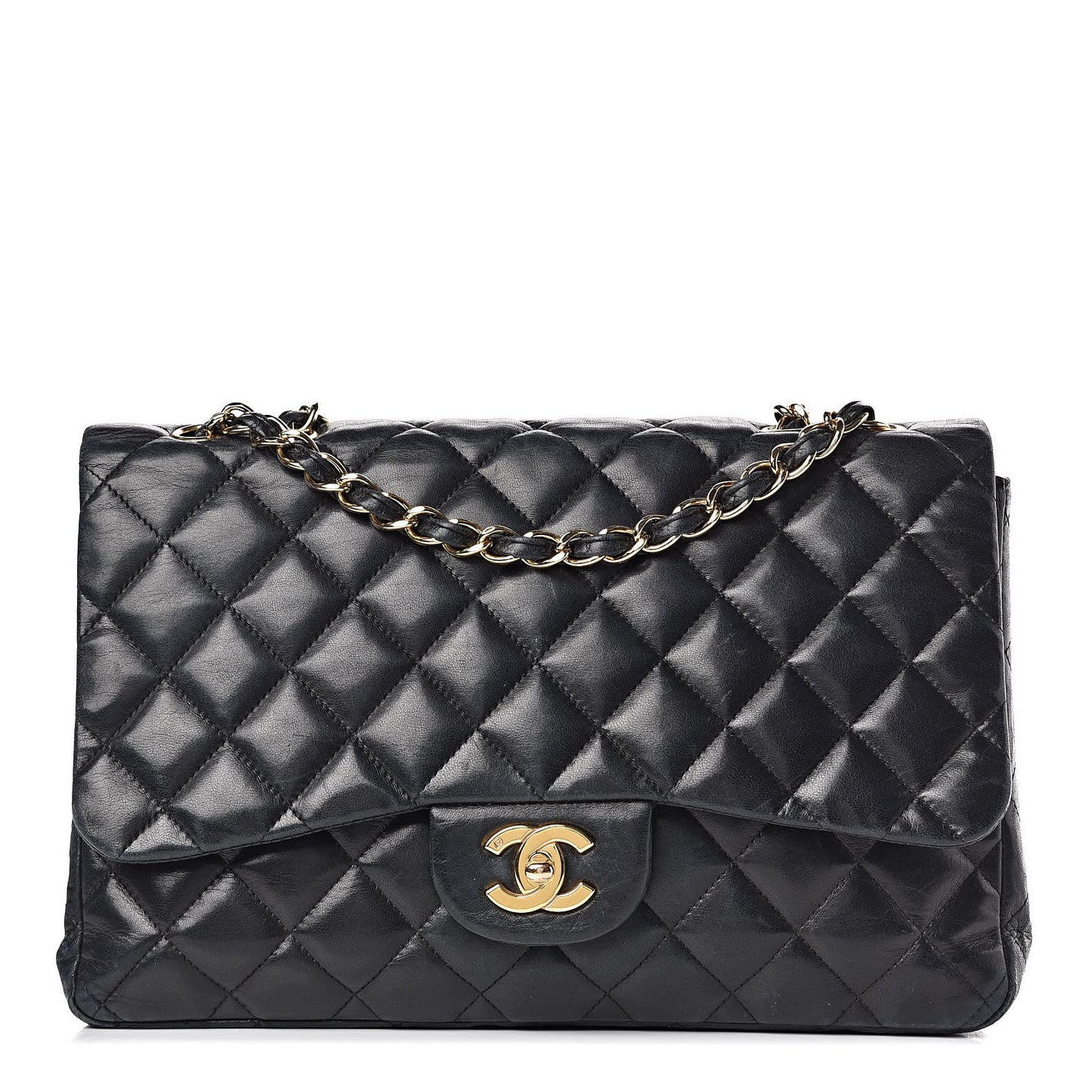 Lambskin Quilted Jumbo Single Flap Black