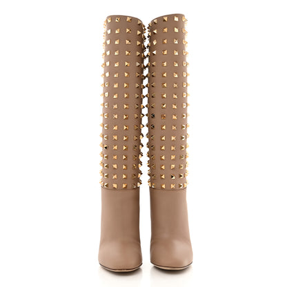Valentino Garavani Calfskin Rockstud All Over Tall Boots 36 Alpaca 2 of 12