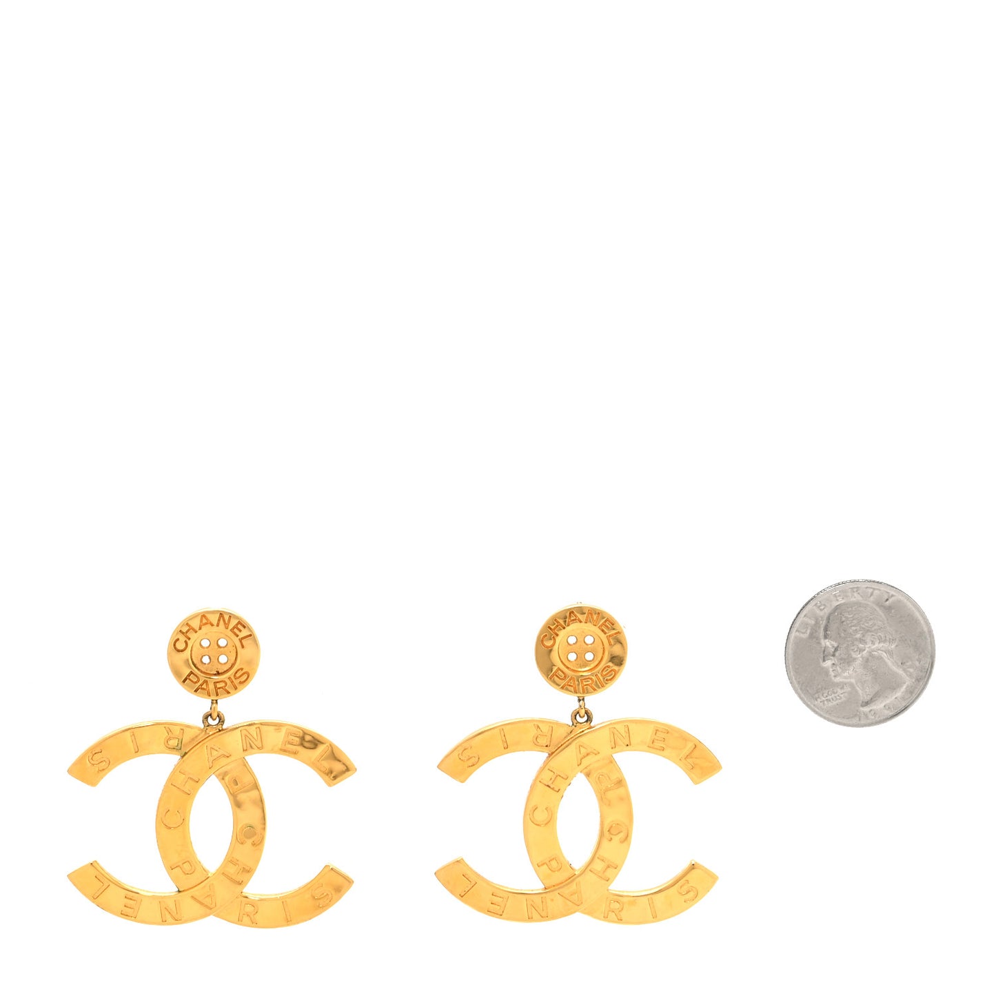 Metal Large Paris Button Earrings Gold