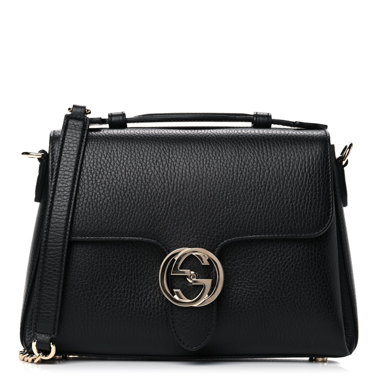 Gucci Dollar Calfskin Interlocking G Top Handle Shoulder Bag Black 1 of 13