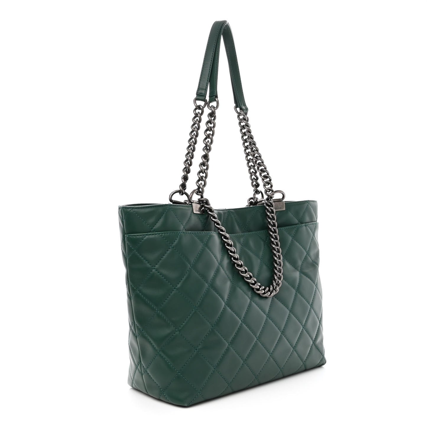 Calfskin Quilted Large Shopping In Chains Tote Green