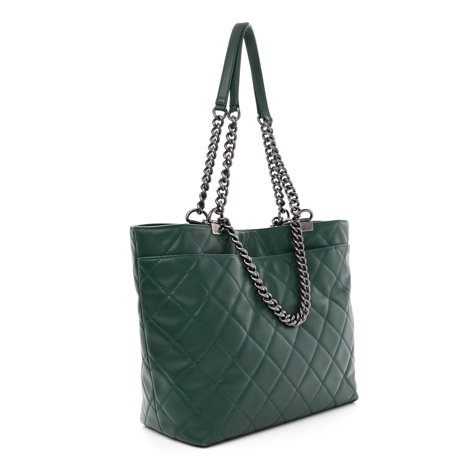 Chanel Calfskin Quilted Large Shopping In Chains Tote Green 3 of 14