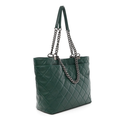 Chanel Calfskin Quilted Large Shopping In Chains Tote Green 3 of 14