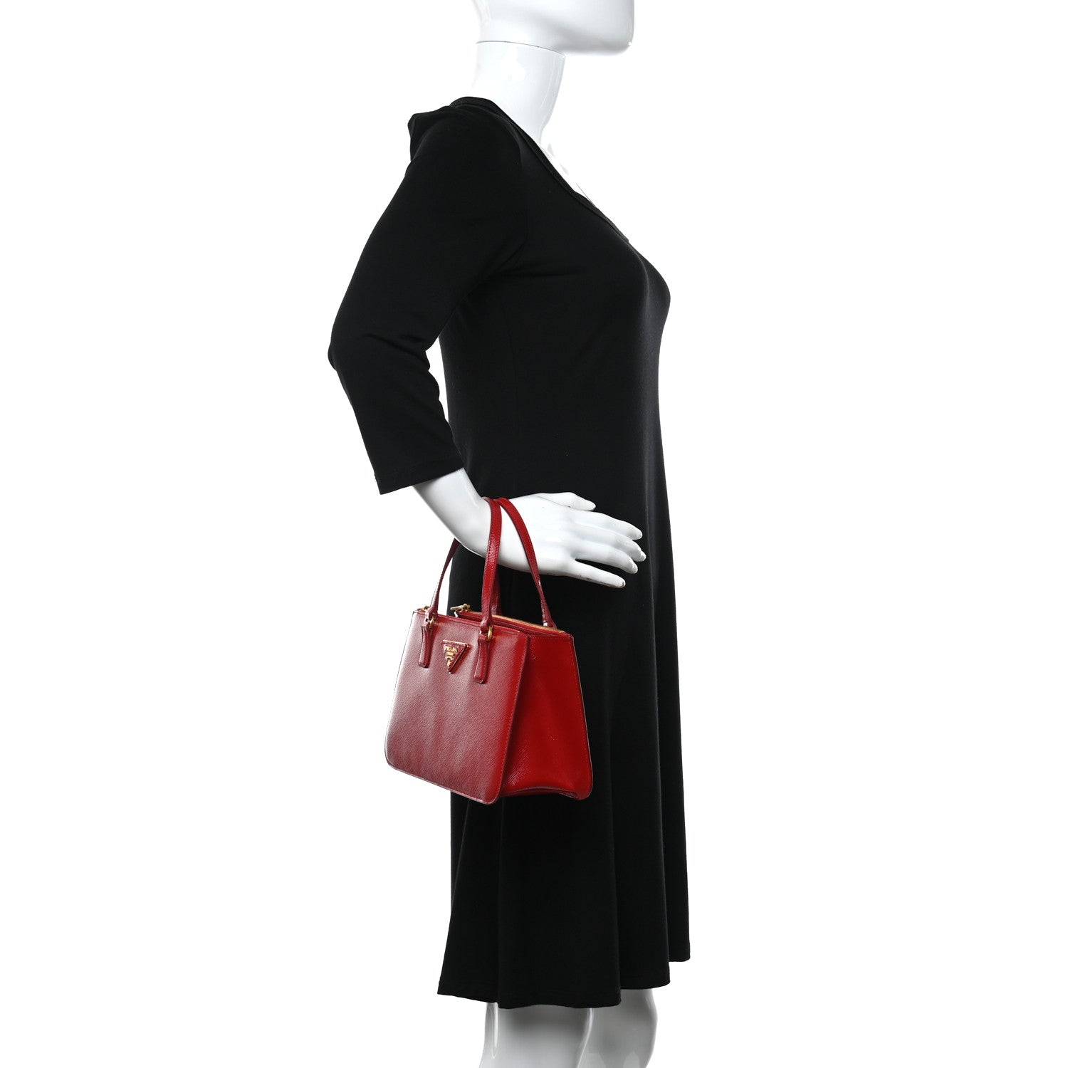 Prada Saffiano Vernice Mini Double Zip Tote Rosso 2 of 12