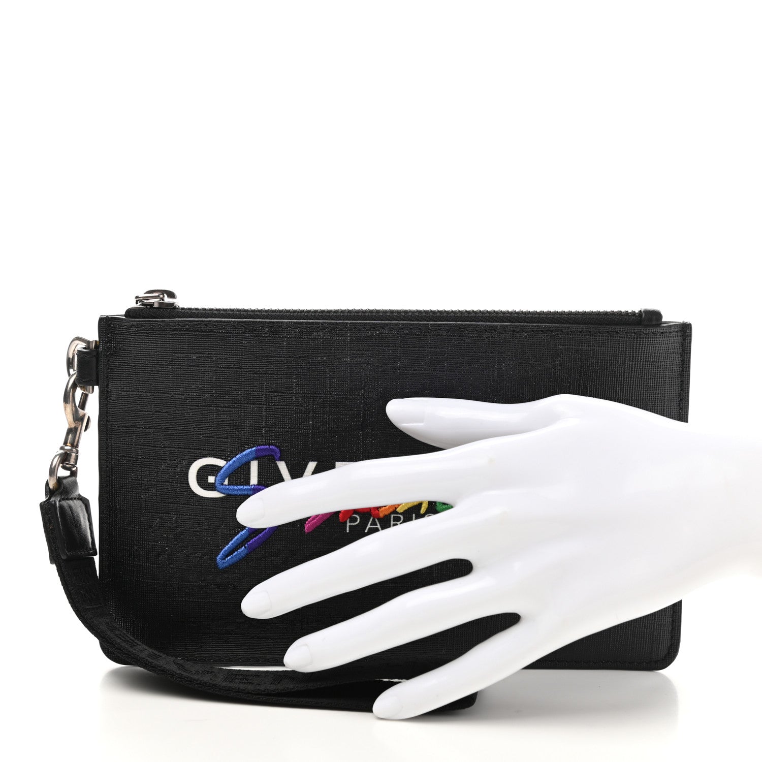 Givenchy Coated Canvas Rainbow Logo Zip Pouch Black 2 of 7