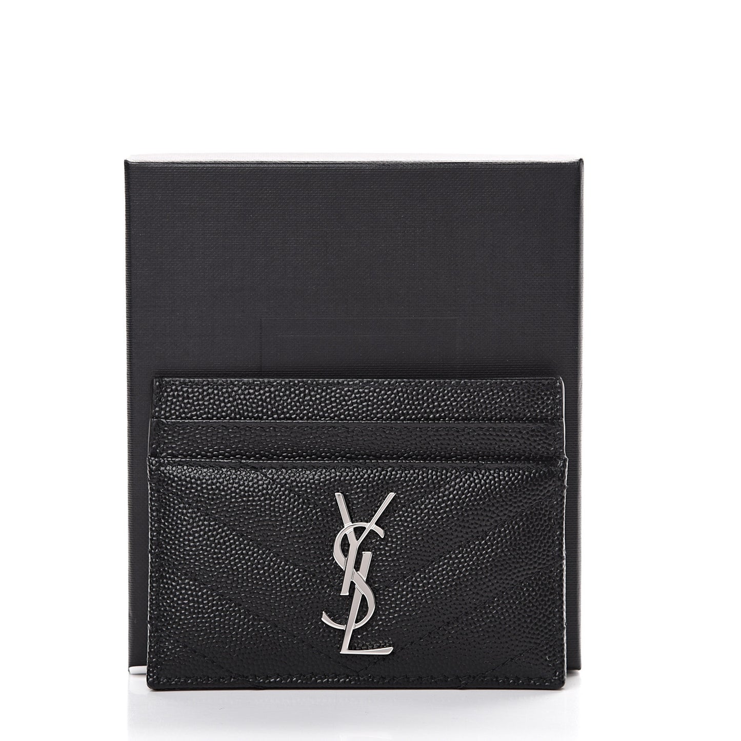 Grain De Poudre Matelasse Chevron Monogram Credit Card Case Black