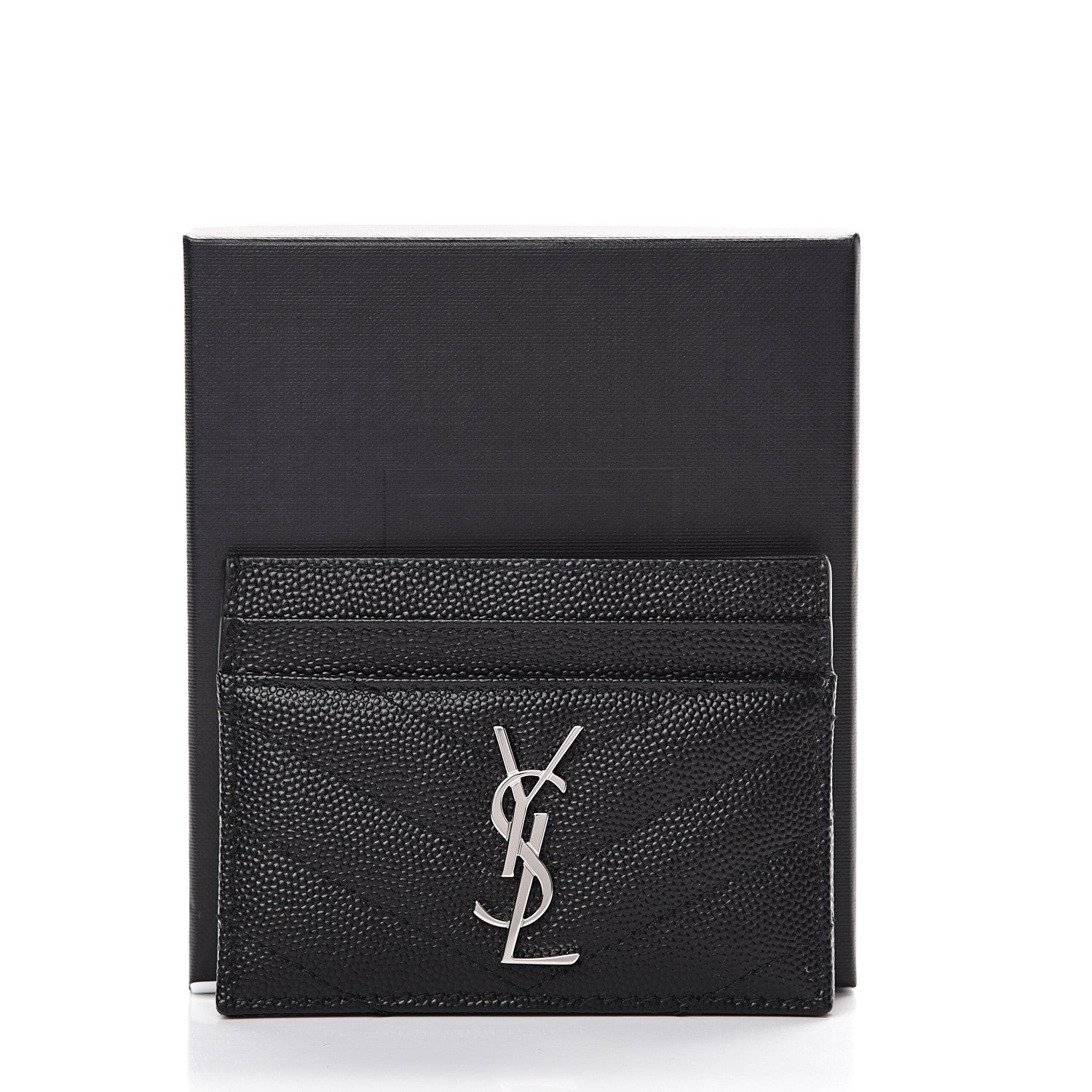 Saint Laurent Grain De Poudre Matelasse Chevron Monogram Credit Card Case Black 7 of 7