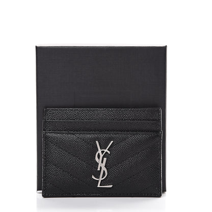 Saint Laurent Grain De Poudre Matelasse Chevron Monogram Credit Card Case Black 7 of 7