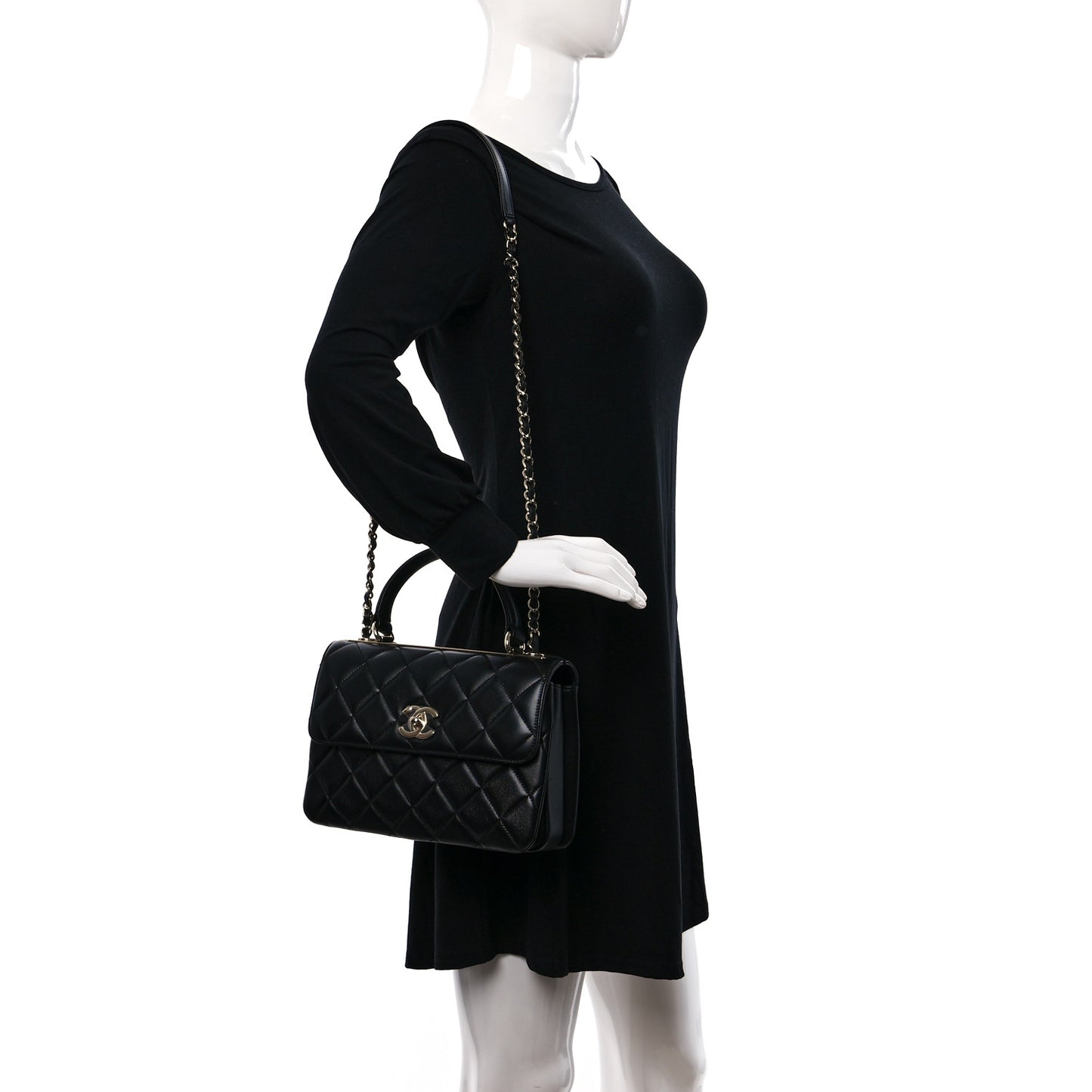 Lambskin Quilted Small Trendy CC Dual Handle Flap Bag Black
