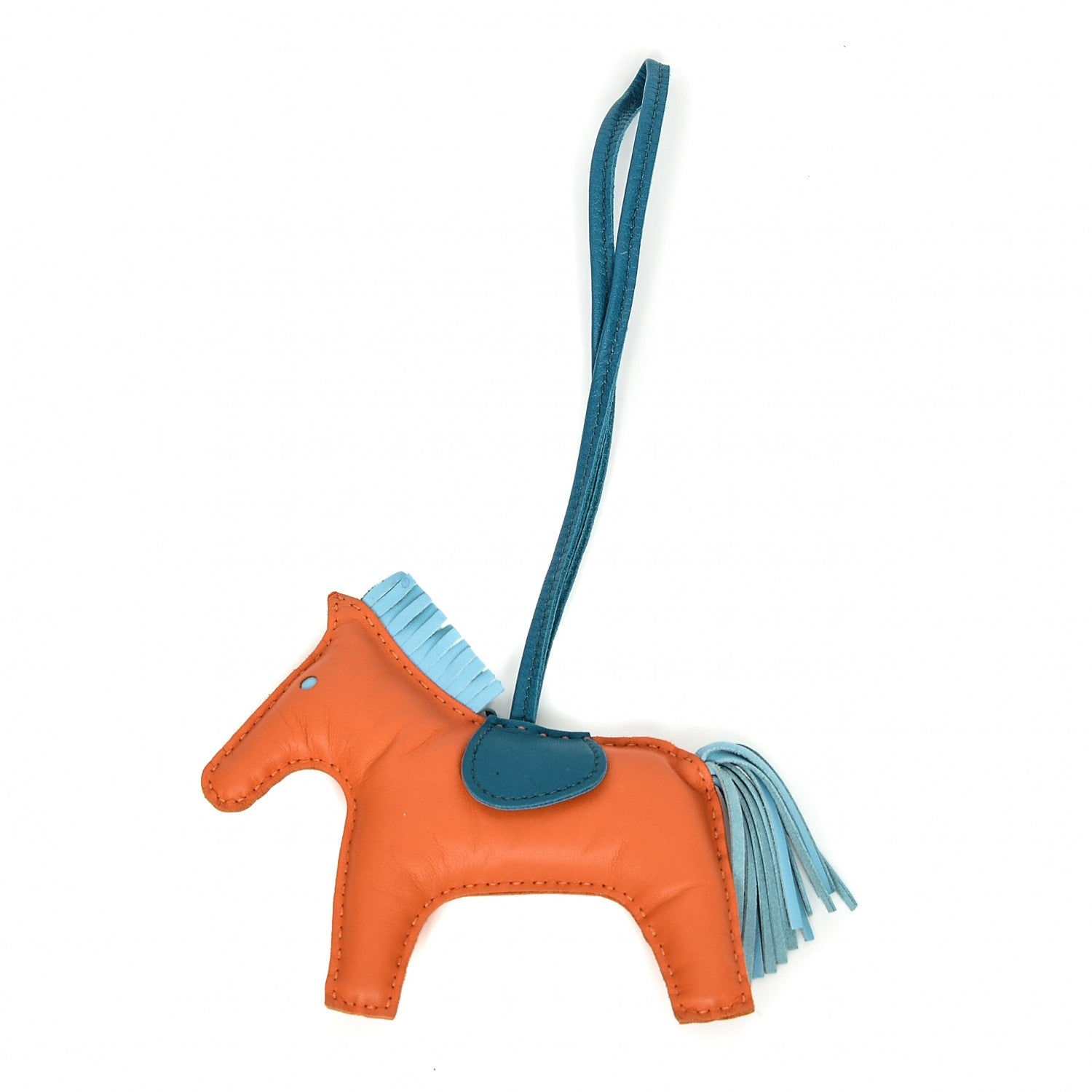 Hermes Milo Lambskin Grigri Rodeo Horse Bag Charm MM Feu Celeste Bleu Izmir 1 of 3