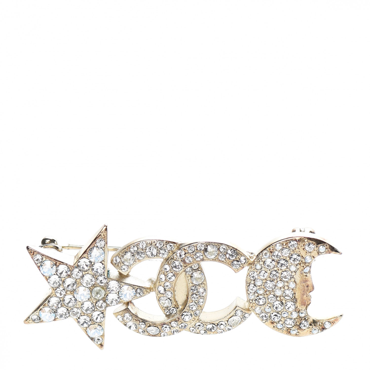 Chanel Crystal CC Moon Star Brooch Gold 1 of 5