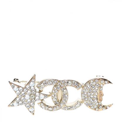 Chanel Crystal CC Moon Star Brooch Gold 1 of 5