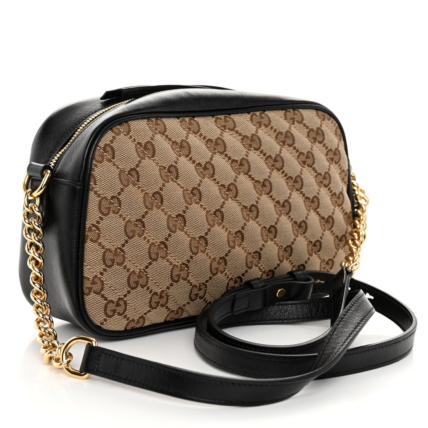 Monogram Matelasse Diagonal Small GG Marmont Chain Shoulder Bag Beige Black