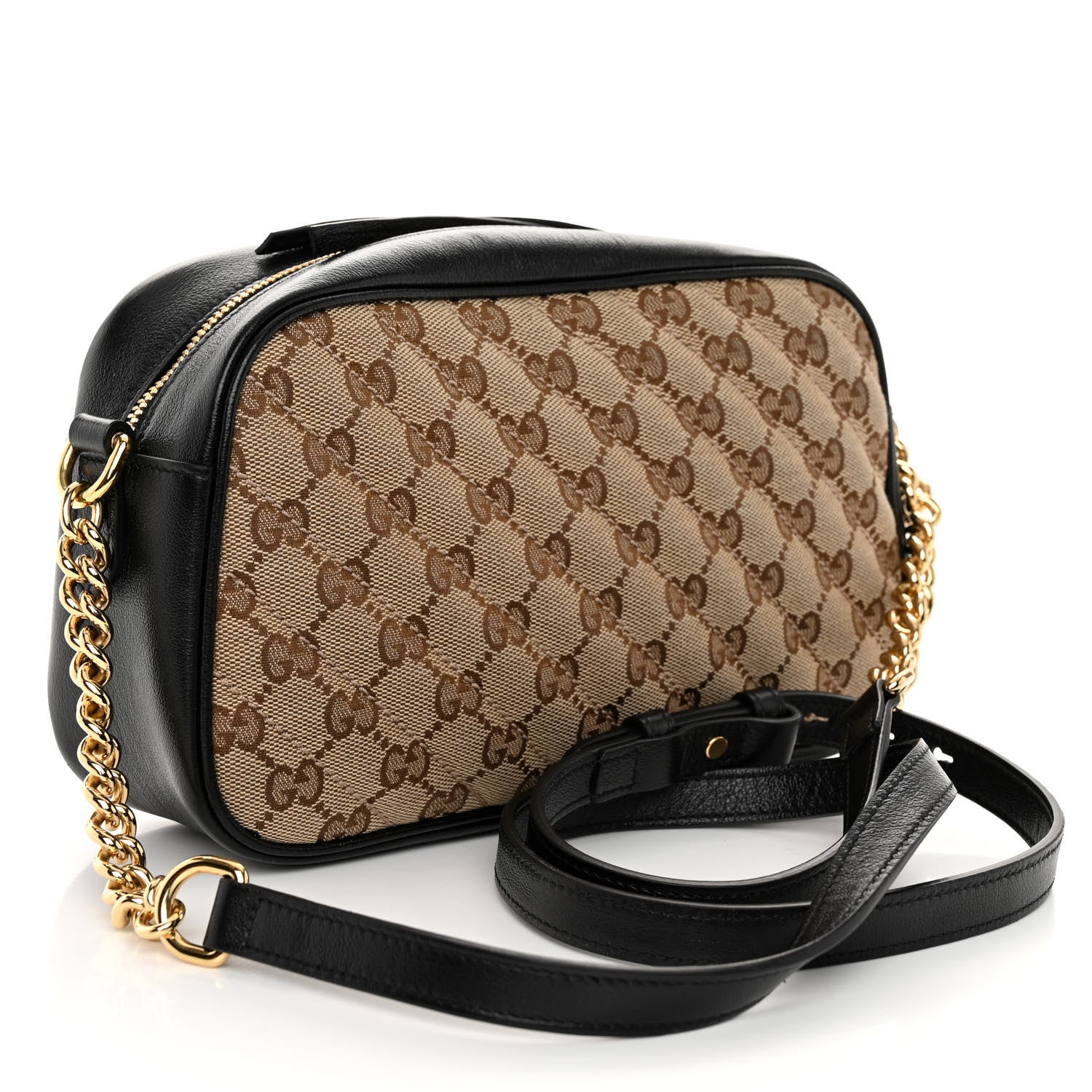 Gucci Monogram Matelasse Diagonal Small GG Marmont Chain Shoulder Bag Beige Black 3 of 10