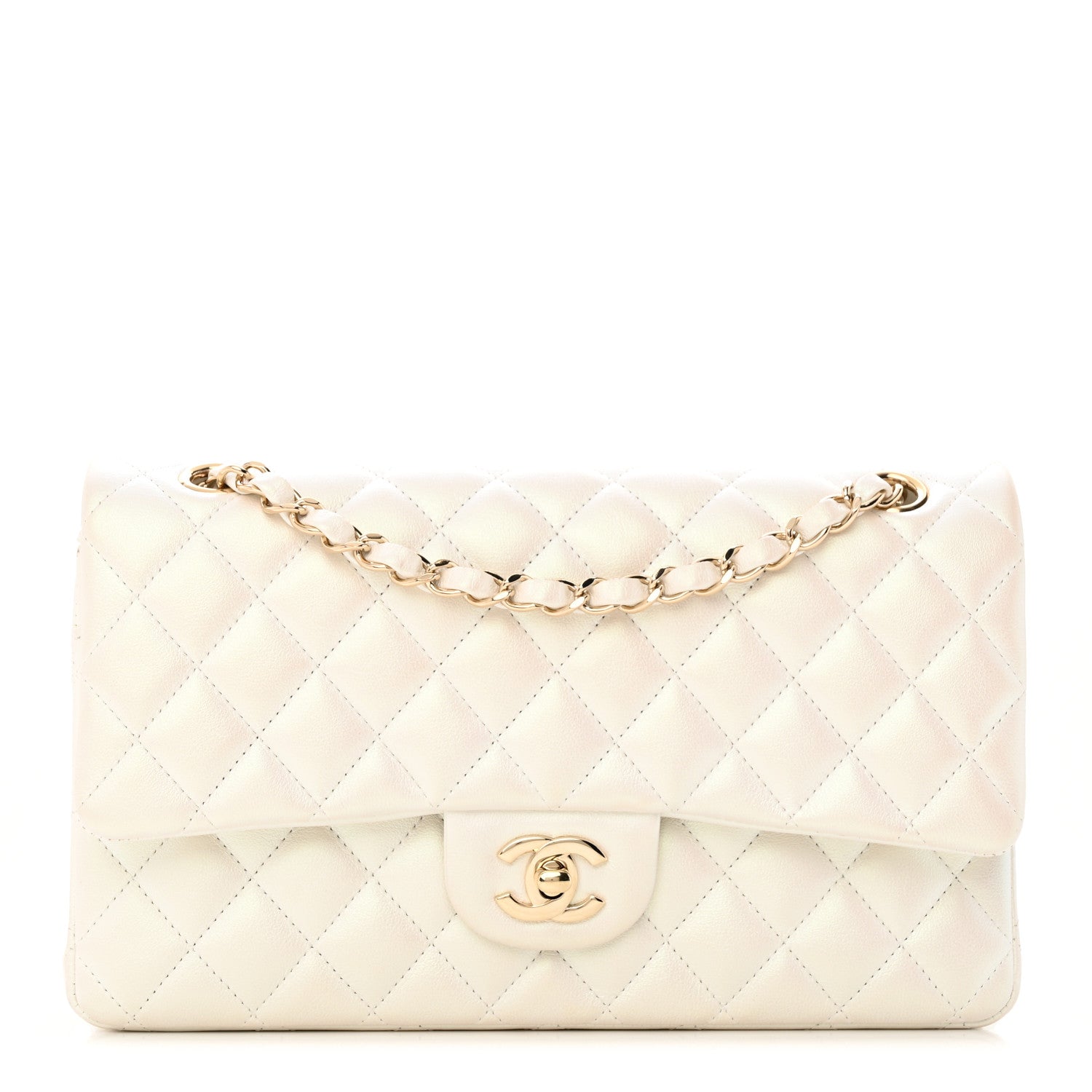 Chanel Iridescent Calfskin Quilted Medium Double Flap White 1 of 13