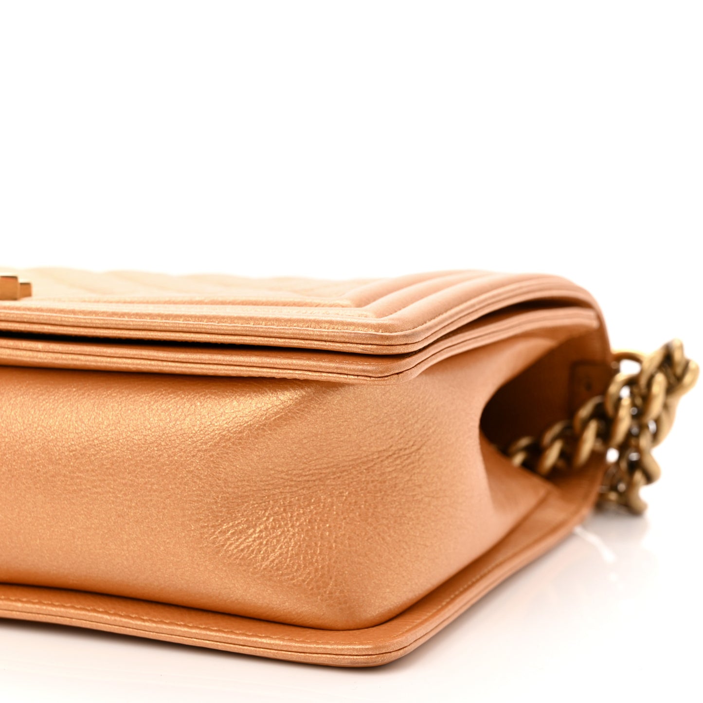 Metallic Calfskin Quilted New Medium Boy Flap Dark Gold