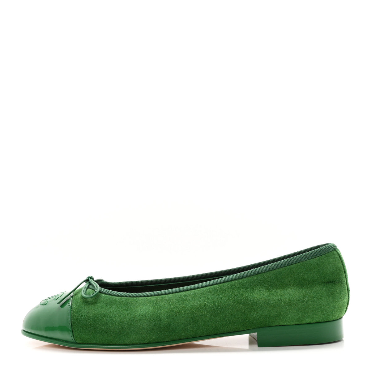 Chanel Suede Patent Cap Toe CC Ballerina Flats 37.5 Green 1 of 10