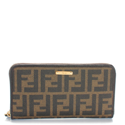 Fendi Zucca Spalmati Vitello Elite Zip Around Wallet Tobacco Ebano 1 of 8