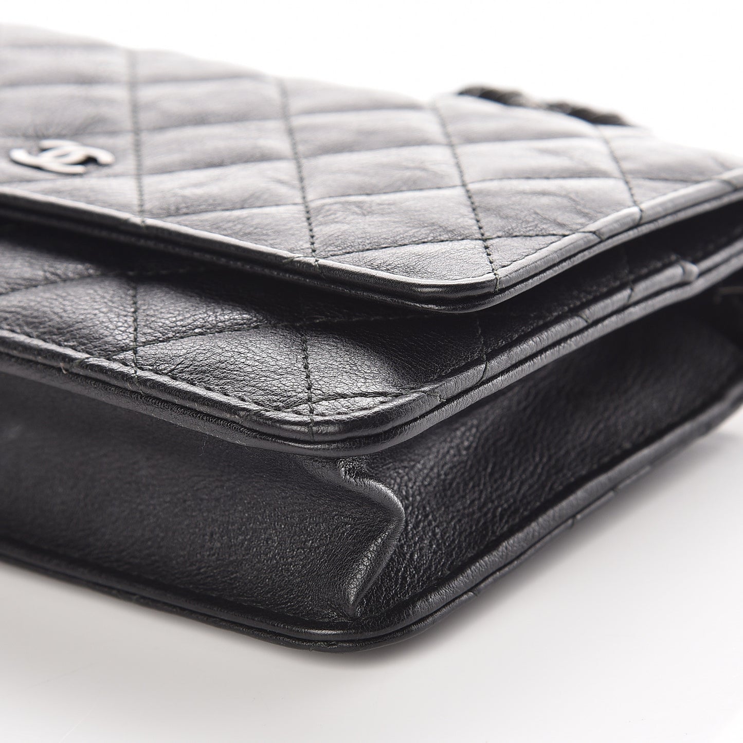 Crumpled Calfskin Quilted Wallet On Chain WOC So Black