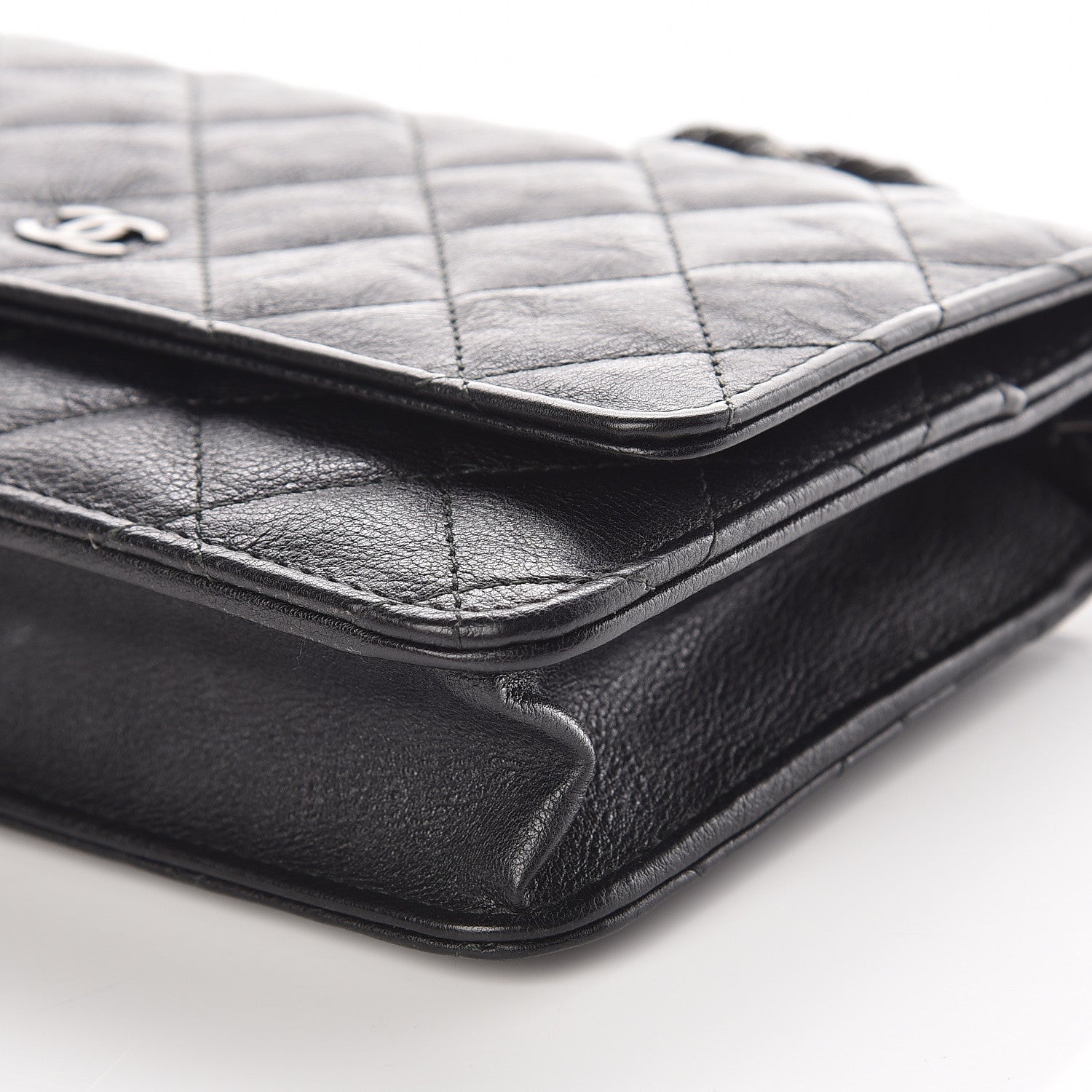 Chanel Crumpled Calfskin Quilted Wallet On Chain WOC So Black 10 of 10