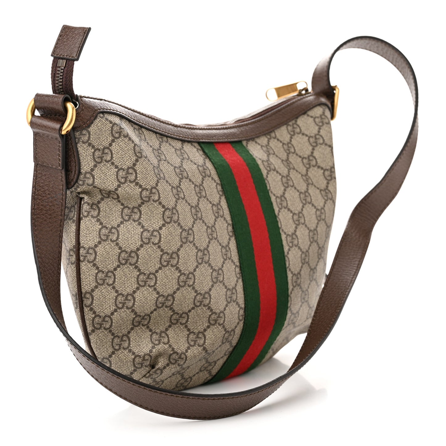 GG Supreme Monogram Web Small Ophidia Half Moon Hobo Brown