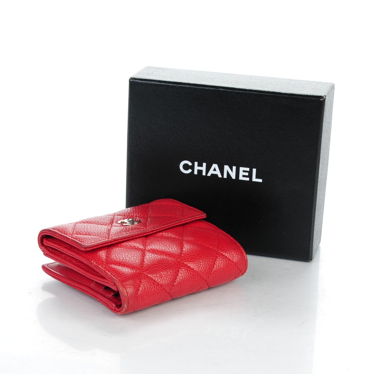 Chanel Caviar Quilted Compact French Flap Wallet Red 4 of 13