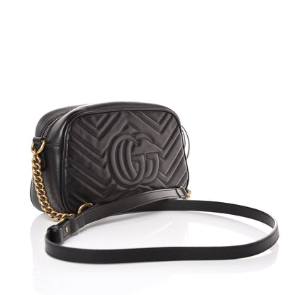 Gucci Calfskin Matelasse Small GG Marmont Chain Shoulder Bag Black 3 of 12