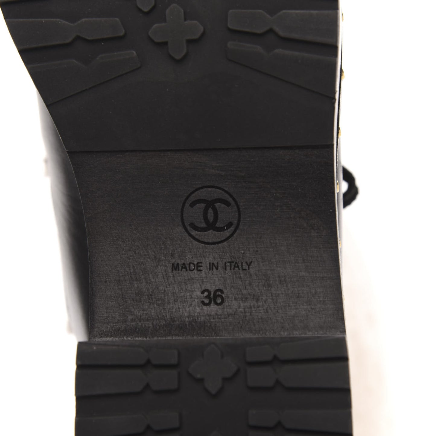 Shearling Chain Studded CC High Boot 36 Black