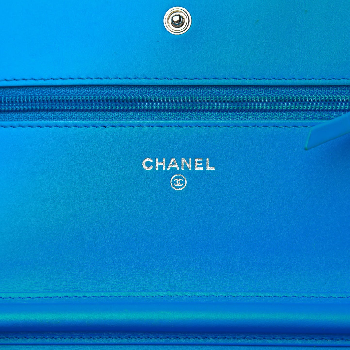 Patent Calfskin Quilted Boy Wallet On Chain WOC Blue