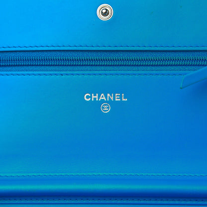 Chanel Patent Calfskin Quilted Boy Wallet On Chain WOC Blue 6 of 12