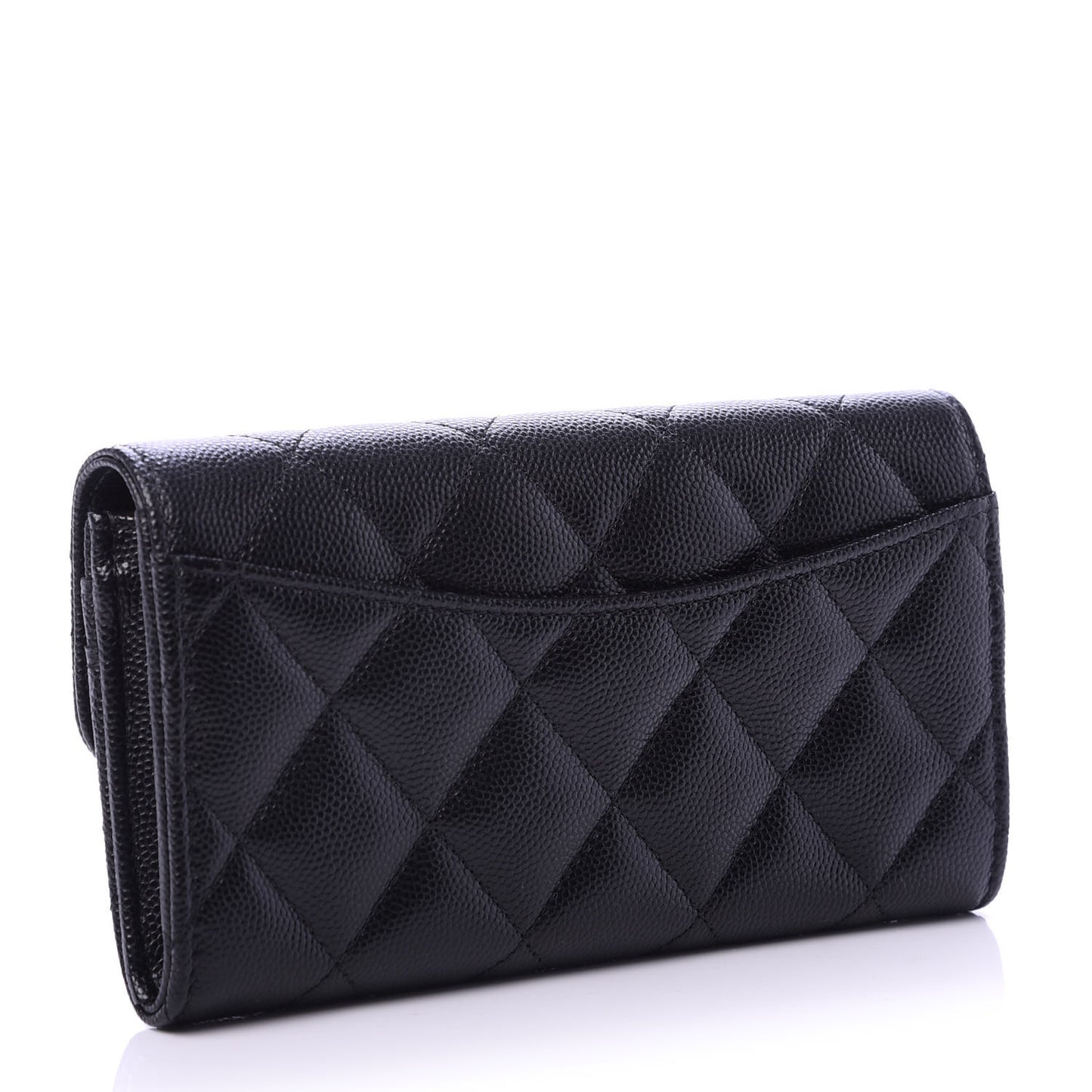 Caviar Quilted Medium Gusset Flap Wallet Black