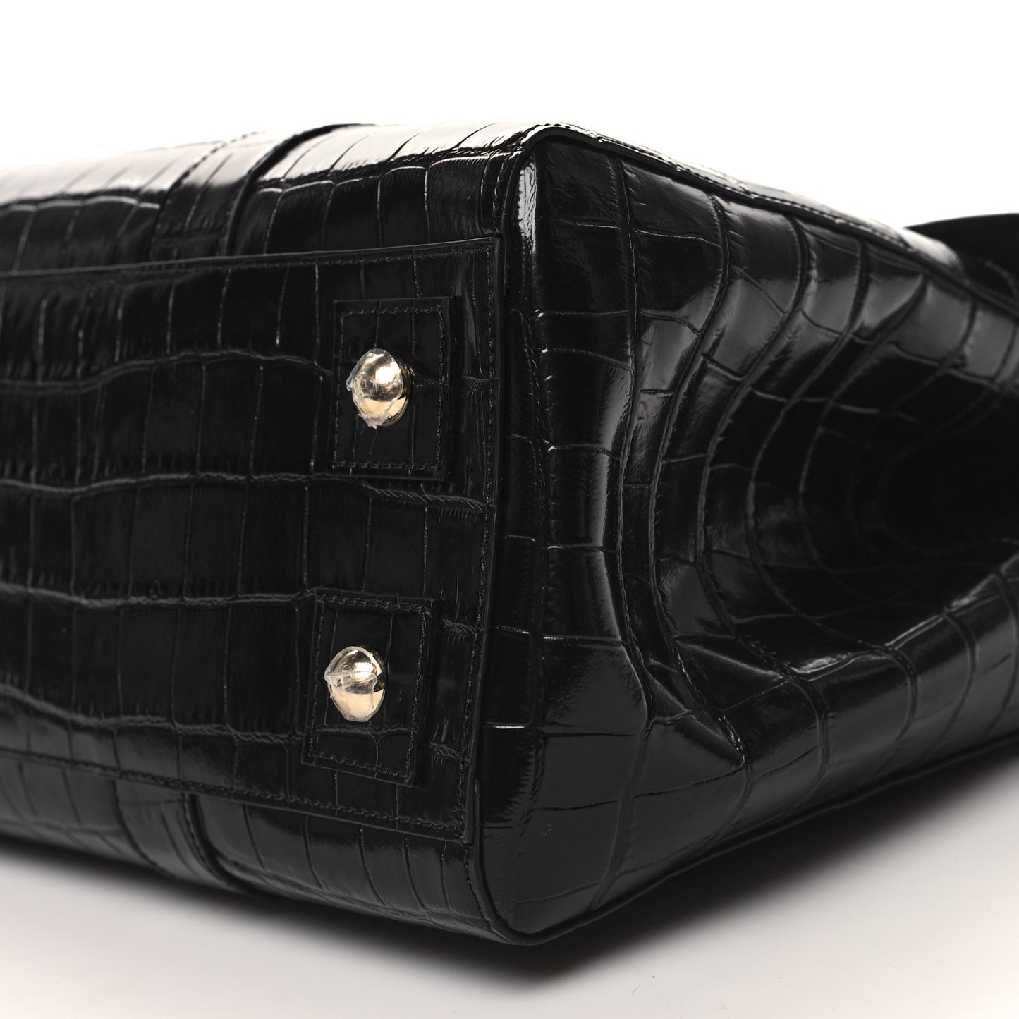 Shiny Calfskin Crocodile Print Small Bayswater Satchel Black