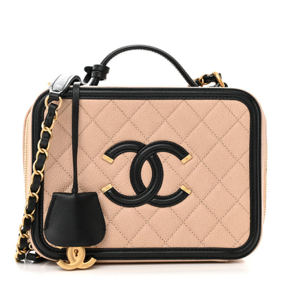 Chanel Caviar Quilted Medium CC Filigree Vanity Case Beige Black 1 of 14