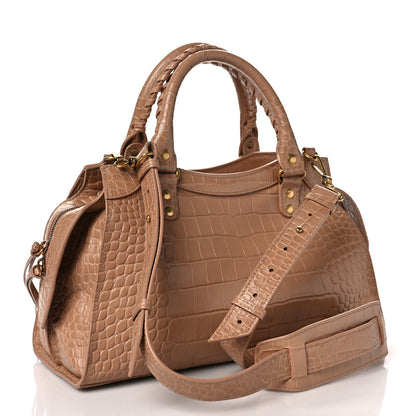 Balenciaga Extra Supple Calfskin Crocodile Embossed Neo Classic Gold Hardware S City Nude Beige 2 of 7
