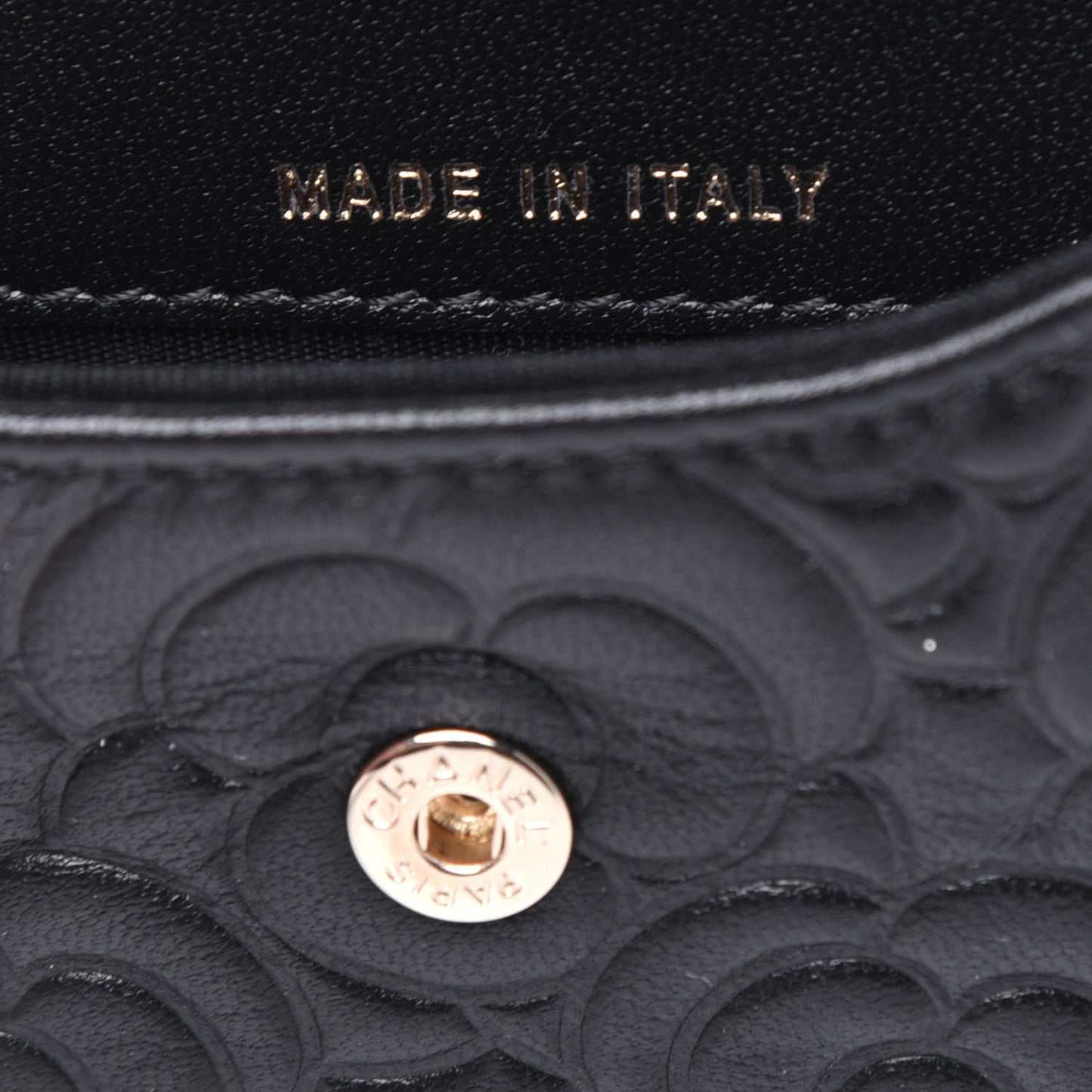 Lambskin Camellia Embossed Chain Belt Bag Black