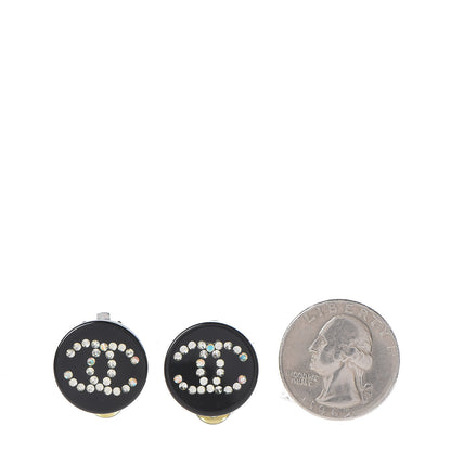 Chanel Resin Crystal CC Clip On Earrings Black 2 of 7