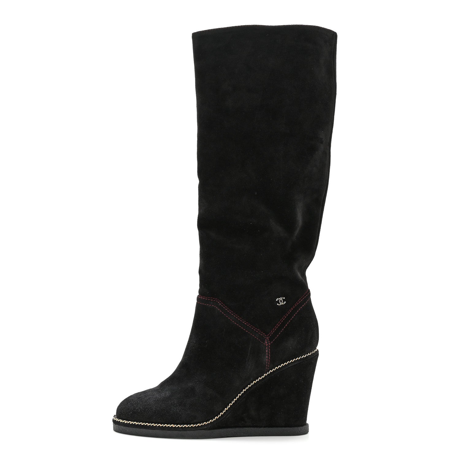 Chanel Suede Calfskin Chain Around High Boots 40 Black 1 of 14