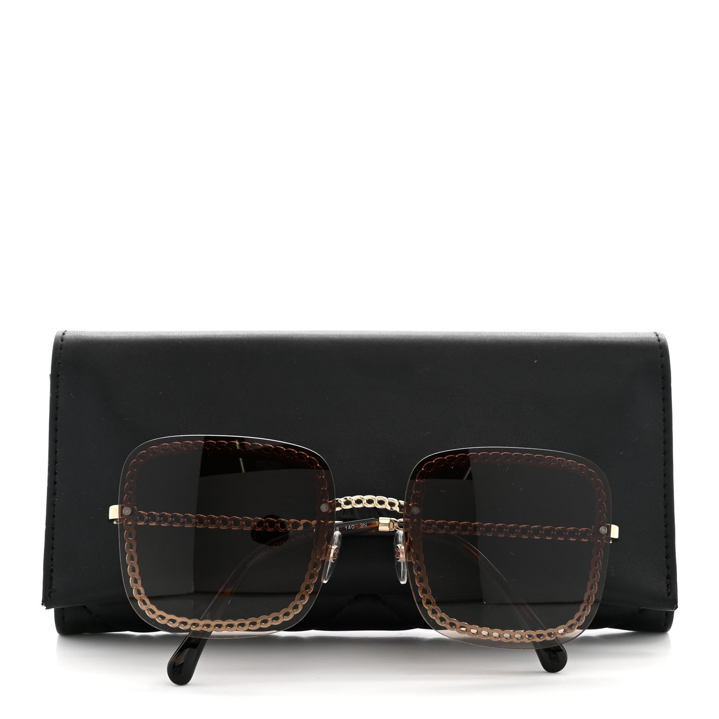 Metal Removable Chain Square Sunglasses 4244 Light Brown