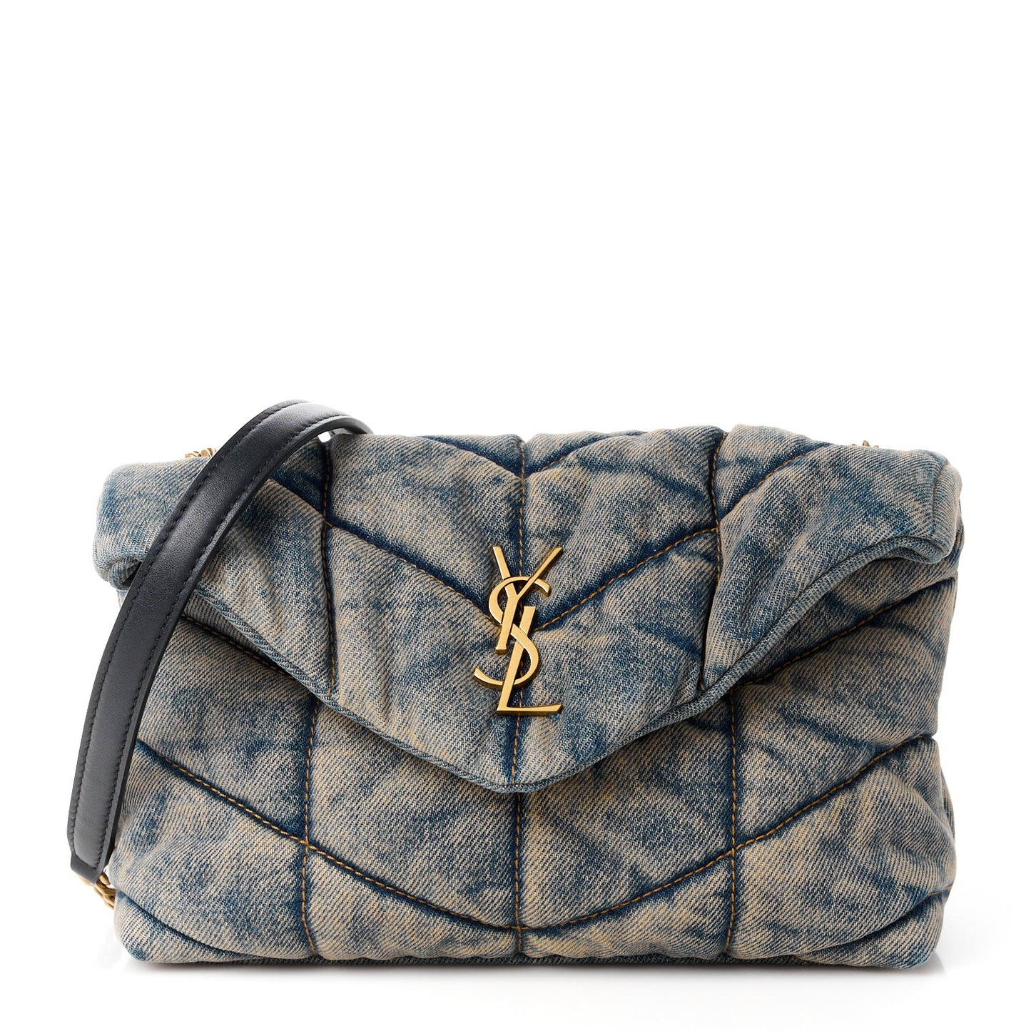 Denim Quilted Toy Loulou Puffer Monogram Chain Satchel Blue Black