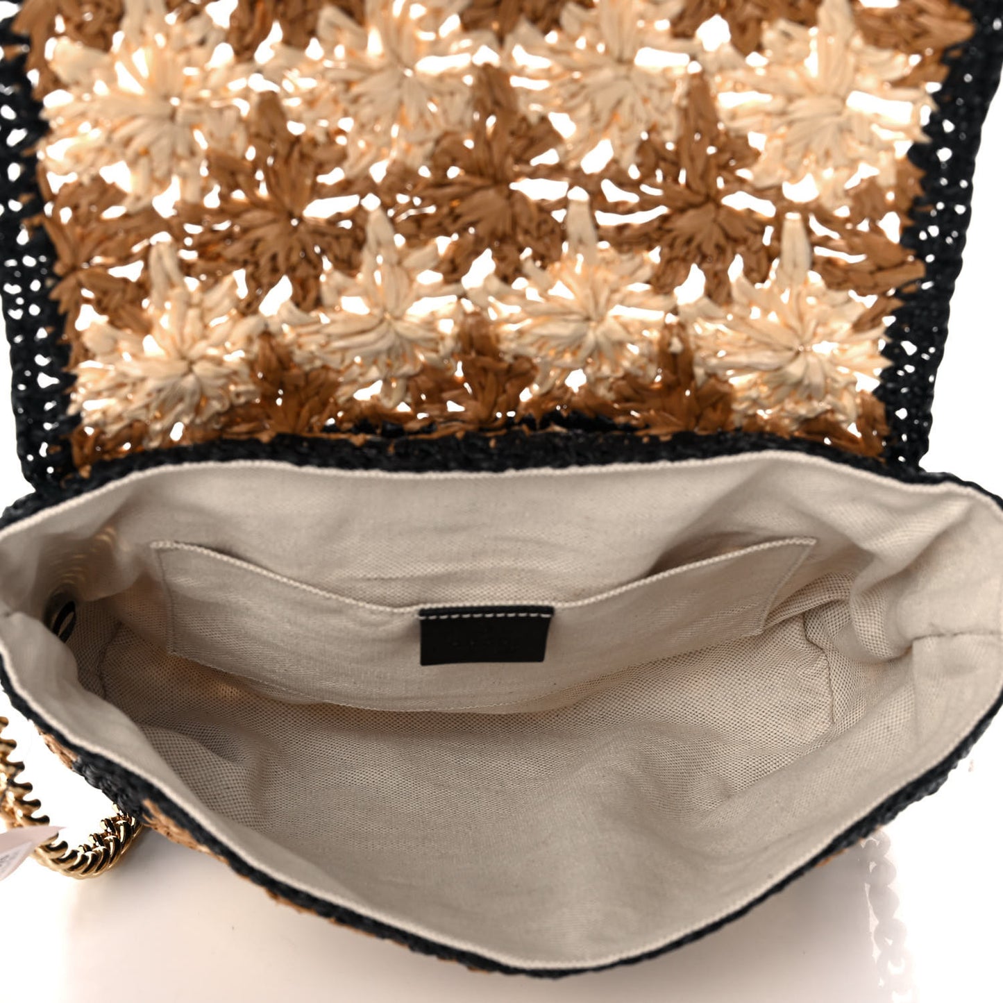 Raffia Azalea Calfskin Crochet Flower Small GG Marmont Shoulder Bag Natural Ecru Black