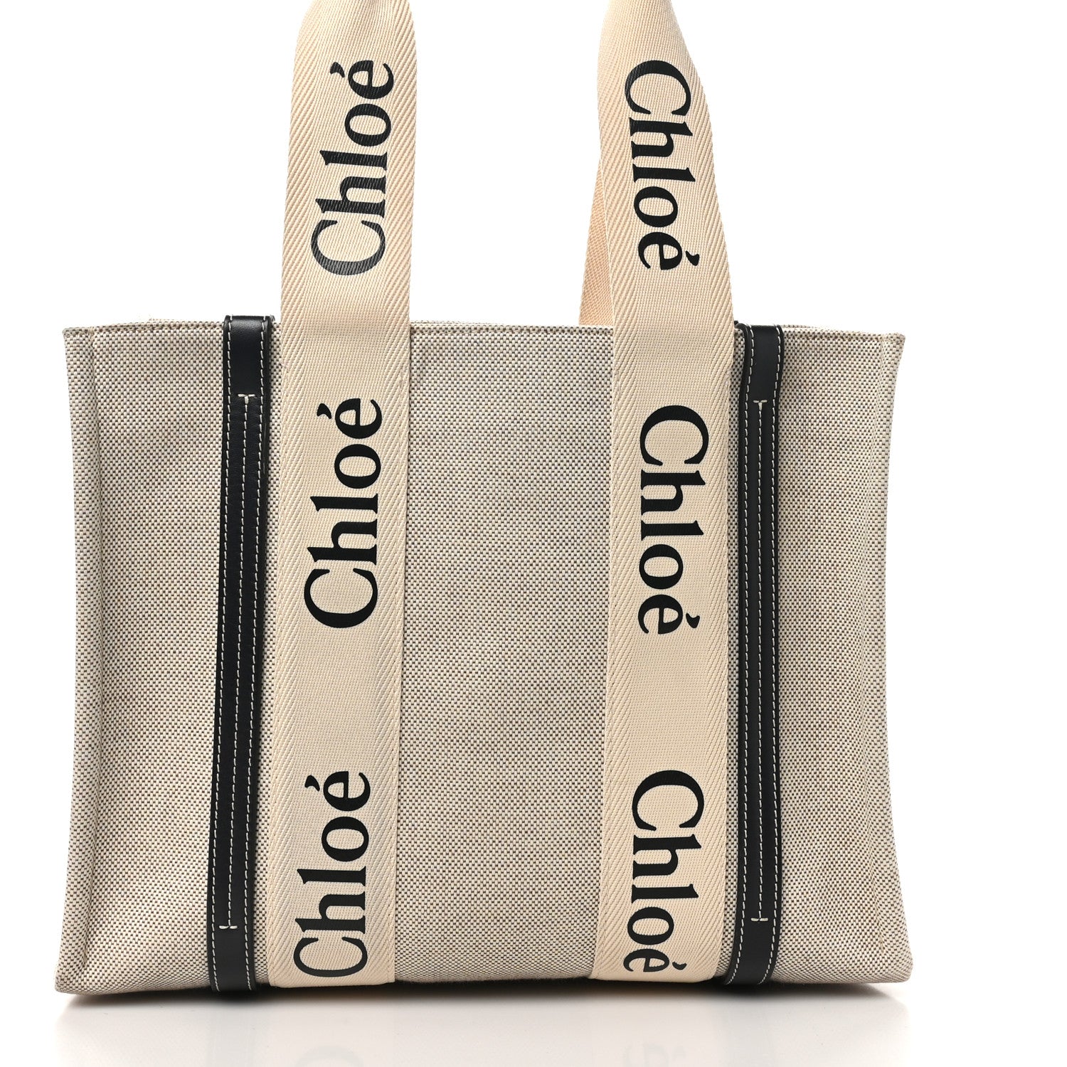 Chloe Cotton Calfskin Medium Woody Ribbon Tote White Blue 8 of 11