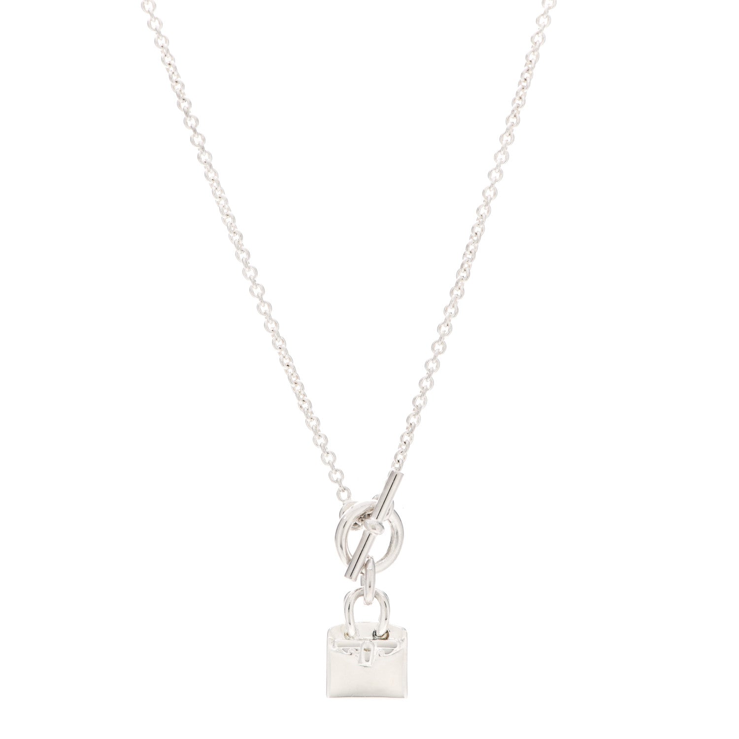 Hermes Sterling Silver Birkin Amulette Pendant Necklace 1 of 6