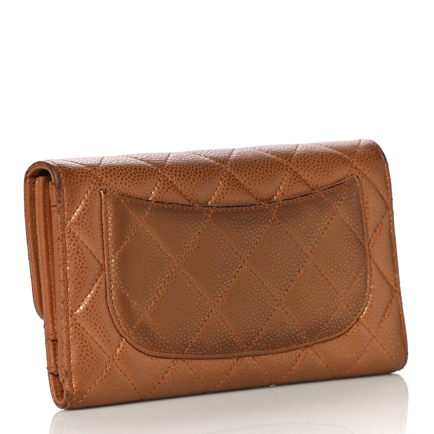 Metallic Caviar Quilted Large Flap Wallet Copper