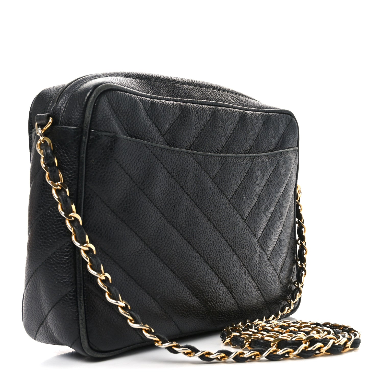 Chanel Caviar Chevron Quilted Camera Case Black 3 of 10