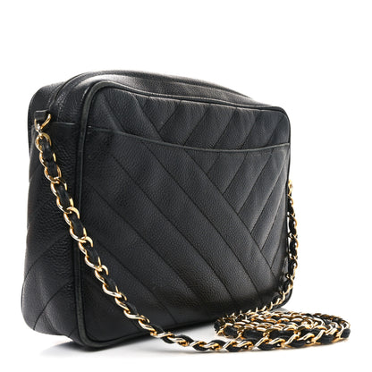 Chanel Caviar Chevron Quilted Camera Case Black 3 of 10